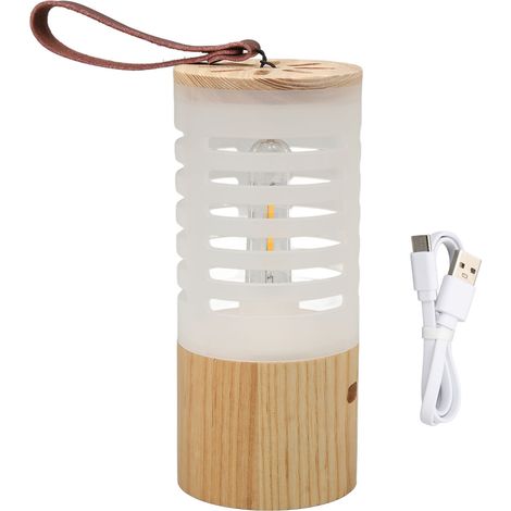 Lampe de camping cylindrique LED rechargeable USB-C, lumière ajustable 3 modes, portable en bois et plastique pour extérieur (1/5)