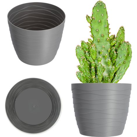 KADAX Blumentopf aus Kunststoff, Pflanztopf, runder Topf, 15 cm, Grau