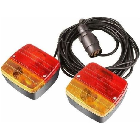 Feux Arrière Magnétiques pour Remorque 12V 21W Câble 7m Prise 7 Broches Homologués Route