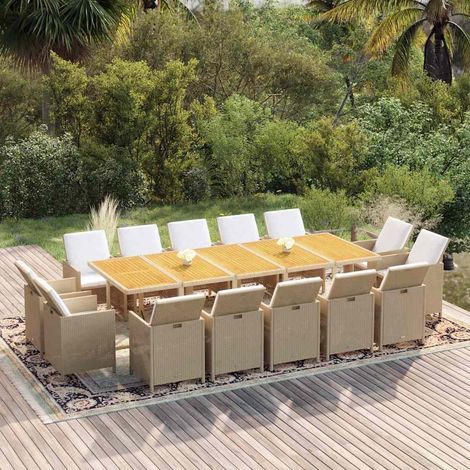 Ensemble à manger de jardin coussins 15 pcs-Salon de jardin Résine tressée Beige 539272 (1/5)