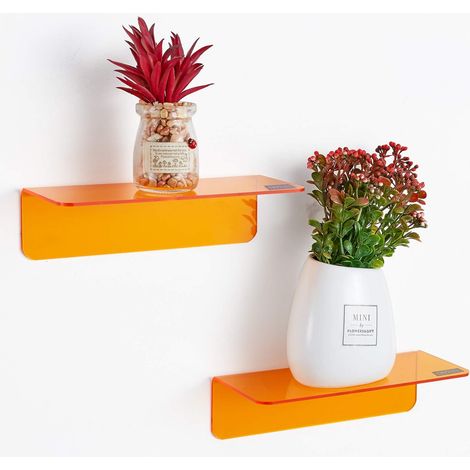 Set mit 2 Wandregalen, kein Bohren erforderlich (orange), erweitern Sie Ihre Wandfläche im Handumdrehen – kleine selbstklebende Acryl-Wandregale, geeignet für Schlafzimmer, Badezimmer und Küchen. (1/4)
