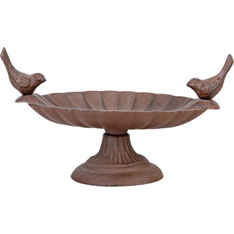 Esschert Design – Bain d'oiseaux en fonte sur pied – Abreuvoir et mangeoire décoratif – Base surélevée pour éviter l'accès aux animaux – Finition durable