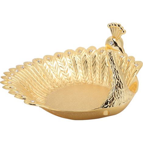 Assiette à fruits secs en métal motif paon - Décoration artisanale originale