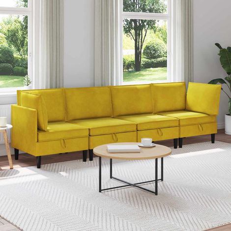 vidaXL Wohnzimmergarnitur mit Kissen mit Speicher 4 pcs Gelb Samt (1/5)