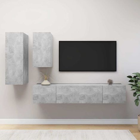 vidaXL Set muebles de salón TV 4 pzas madera ingeniería gris hormigón (1/3)
