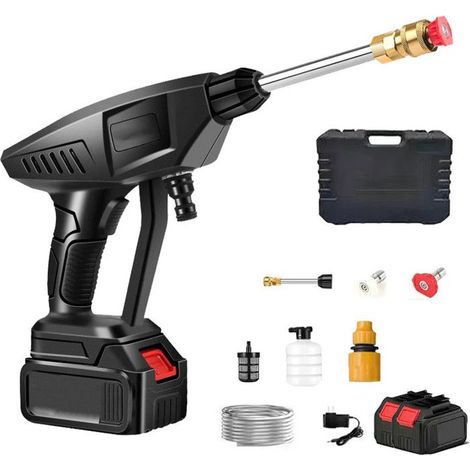 Nettoyeur Haute Pression à Batterie, 45 Bar Pistolet Haute Pression sans Fil avec 2 Batteries, 6-en-1 Multi-Usage Buse (1/5)