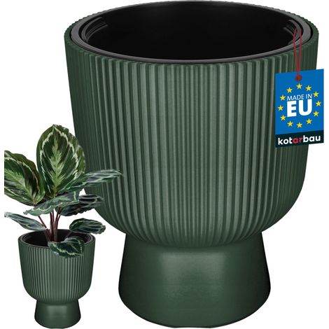 KOTARBAU® Pot de Fleur - Pot Plastique Plante Ø 29 cm - avec Bac Intérieur - Pot de Jardin - Pot de Fleur Exterieur -  H : 36 cm - PVC - Vert - Nervuré (1/4)