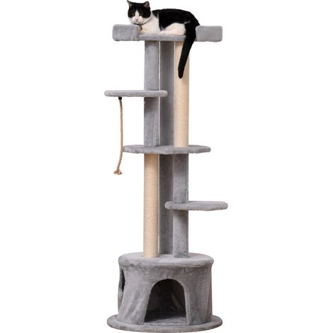 Cat Tree for Indoor Cats Kitten Tower Multi-level Activity Centre Pet Furniture Scratching Post Condo Hanging Ropes Plush Perches Grey (1/5)