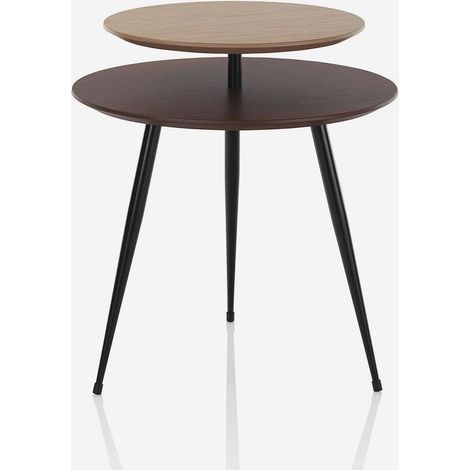 Wohnzimmer-Beistelltisch mit 2 MDF-Kieferholz-Ebenen - Walnuss