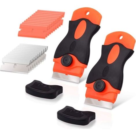 10pcs Ceramic Hob Scraper with 10 Plastic Scrapers + 10 Metal Blades, Ceramic Hob Scraper for Removing Labels, Orange