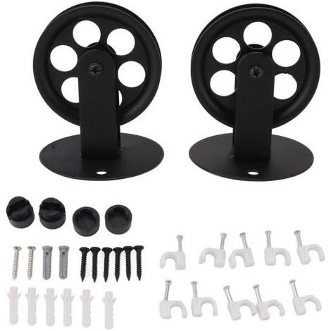Roues de poulie industrielles noires, 2 pièces, pour lampe suspendue de grange à brancher, montage mural Vintage au plafond, poulies de remorquage de levage, noires (1/5)