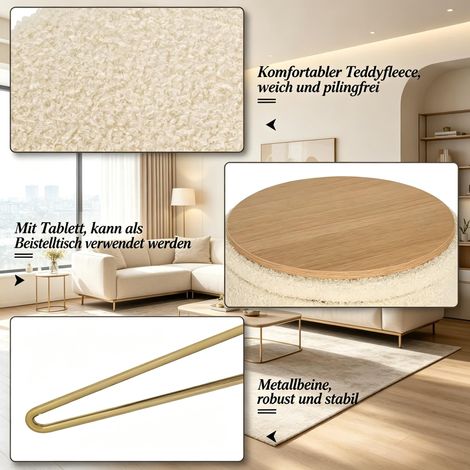 Repose-pieds, table d'appoint, tabouret rond avec rangement, table basse, tabouret de coiffeuse (uniquement avec 1 repose-pieds) (1/4)