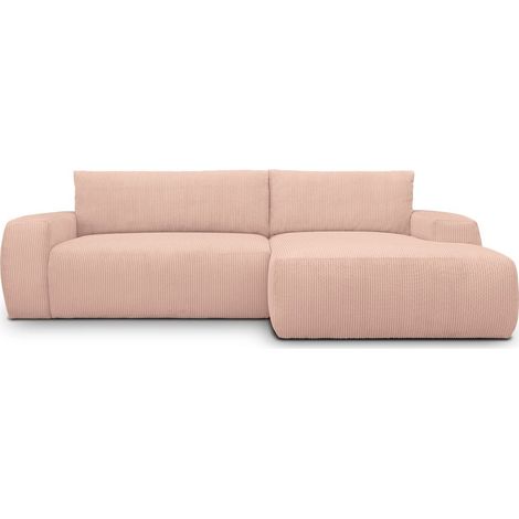 Canapé d'angle droit convertible 3 places en velours côtelé rose pâle - Sonny (1/5)