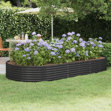 Pot de fleurs de jardin - jardinière, acier thermolaqué, 296 x 140 x 36 cm, gris anthracite, BV617804 - BonneVie (1/4)
