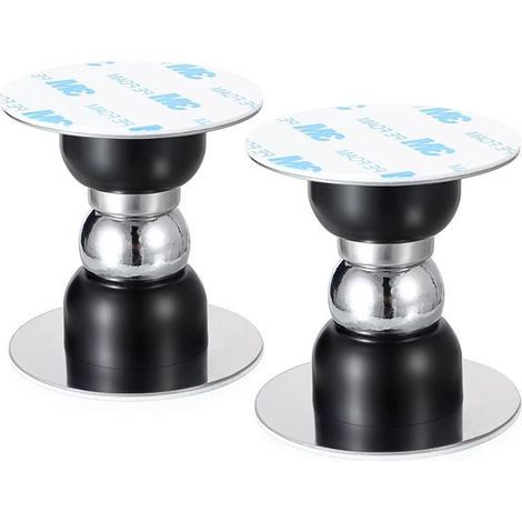 Juego de 2 sujetapuertas autoadhesivos, mini topes magnéticos para puertas, fáciles de instalar sin taladrar, color negro con acabado metálico. (1/5)
