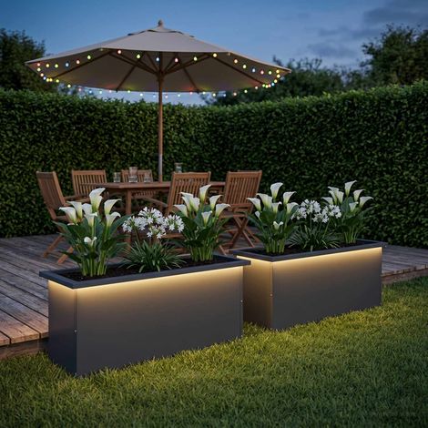 vidaXL Jardinera para jardín con luces LED 2 uds. Antracita (1/5)