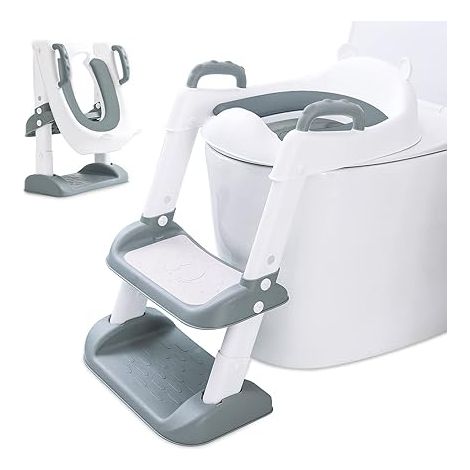 Lntyq Réducteur Toilette Enfant avec Escalier,WC, Siège avec PU Coussin Moelleux,Robuste, Pliable et réglable,Adapté aux Toilettes en Forme de V, U, O (1/5)