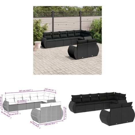 8-tlg. Garten-Sofagarnitur mit Kissen Schwarz Poly Rattan - Gartenmöbel - Outdoor Möbel - Rattan Gartenset - Lounge Set - Esstischgarnitur - Home & Living (1/3)