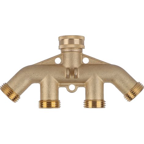 G3/4 Messing 4-Wege-Gartenschlauchverteiler mit Kugelventil, Schlauchadapter und Wasserhahnanschluss (1/5)