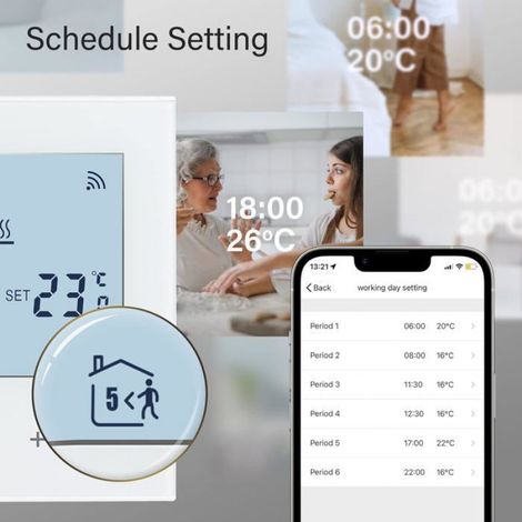 Thermostat Plancher Chauffant - WiFi - Compatible Alexa Google Home - Programmable - 5 à 60 ℃ - Précision 0,5 ℃ - Blanc (1/4)