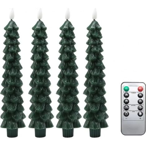 YMYNY 4PCS Flameless Taper Candles with 6-Hours Timer, 9.5 Inches Christmas Tree Candlesticks, Real Wax Battery Operated Window Candles with 3D Flickering Flame for Fireplace Christmas (1/5)