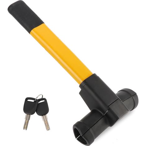 Verrou de Volant de Voiture,Barre en T Robuste,Dispositif d' immobilisation de Volant Universel avec 2 clés Yellow/Jaune (1/5)