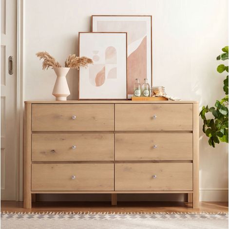 MEUBLIV Commode 6 tiroirs 120 x 40 x 80 cm decor chene pour salon, chambre ou salle a manger (1/5)