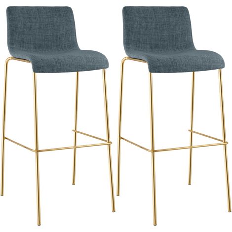Set de 2 Taburetes de Bar Hover de Tela con Estructura de Cuatro Patas Dorada Azul (1/5)