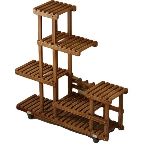 Soporte para macetas de 6 niveles, fabricado en madera de pino resistente, madera natural. (1/2)