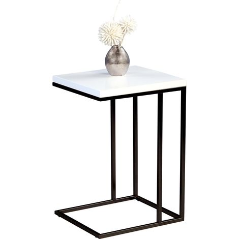 Table d'appoint, Bois d'ingénierie, Blanc Hgl/métal Noir Mat, 38 x 43 x 62,5 cm (1/3)