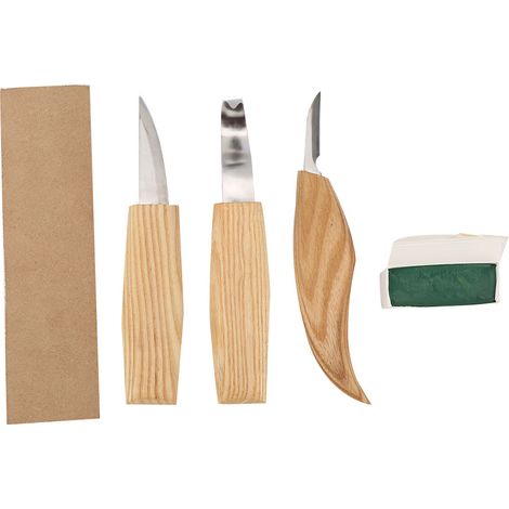 Lot de 5 outils de sculpture sur bois, couteaux à graver et ciseaux à main pour cuillère, coffret complet (1/5)