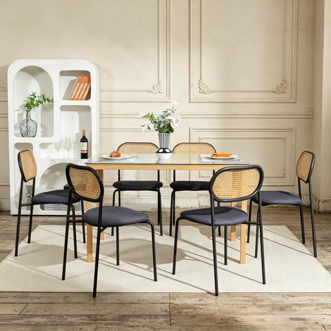 FOERPL-Set di 2 sedie da pranzo con schienale in rattan, sedie da cucina vintage con 4 gambe in metallo, sedie da pranzo retrò imbottite per cucina e sala da pranzo