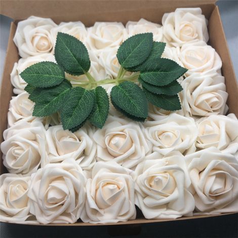 Roses artificielles - 25 fleurs décoratives - fausses roses avec tiges - pour la Saint-Valentin, la fête des Mères, les mariages, les fêtes prénatales, la décoration intérieure - environ 20 cm de long (1/3)