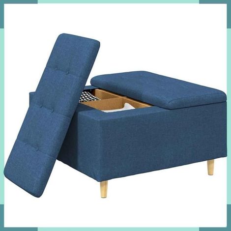 876838 Pouf de rangement avec coussin Bleu 80 x 80 x 45 cm tissu (1/5)