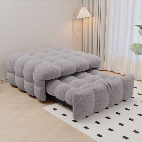Pouf letto 183 cm grigio in teddy, convertibile in letto singolo (1/4)
