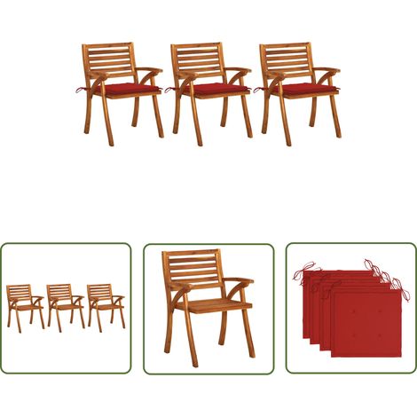 The Living Store Chaises à manger de jardin avec coussins lot de 3 Acacia massif - Chaise De Jardin - Chaise De Salle À Manger - Acacia Massif - Meubles De Jardin - Mobilier De Jardin (1/5)