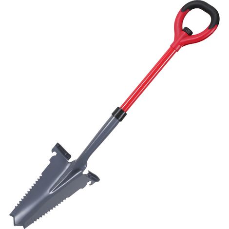 Wolketon 1 bêche avec scie à racines Pelle multifonctionnelle avec pointe coupante Poignée ergonomique pour sols durs Rouge