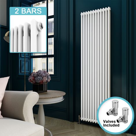 ELEGANT Traditional Column Radiator Cast Iron Style Radiator Vertical Radiator 1800 White Double Radiator Rads with Valves 1800 x 550 mm (1/5)