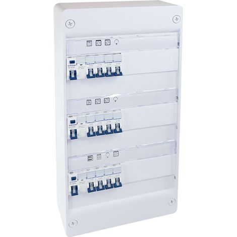 Tableau électrique TOP CHANTIER monté, câblé - 3 rangées - pour logement T3 ou T4 - Eur'Ohm