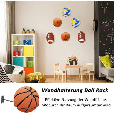 Support Mural Pour Ballons - En Fer Noir - Pour Basket Football Volleyball - Lot De 2 (1/3)