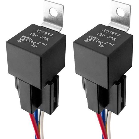 Kfz-Relais, 5-poliges SPDT-Relais, Hochleistungs-Relais-Set mit Stecker und Kabelbaum für Fahrzeuge, Hochleistungsschalter und Anlasser, 12 V 40 A, 2er-Pack (1/4)