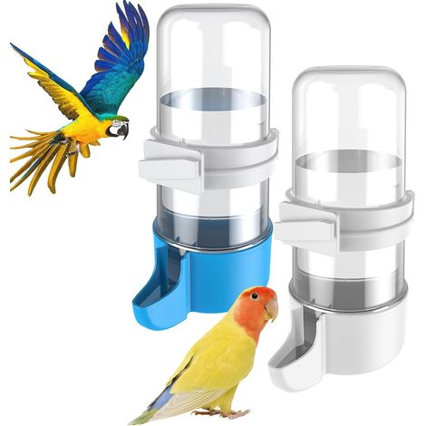 Vogelwasserspender, Käfigzubehör für Papageien und Hamster, Käfigwasserspender, Weiß und Blau für Wellensittiche (1/5)