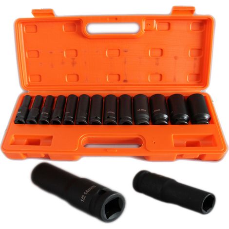 TRADE SHOP - 15 Bussole Per Pistola Avvitatore Pneumatica Esagonali Attacco 1/2" Da 10-32 Mm - (1/2)