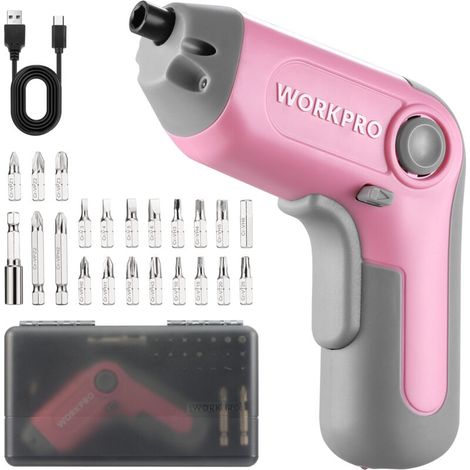 Perceuse Visseuse Sans Fil 6Nm 3,6V, Visseuse Devisseuse Excentrique avec 21 Embouts, Barre d'Extension, Batterie 2000 mAh, Lumière LED, Câble USB-C, Boîte de Rangement, pour Bricolage, Rose (1/5)