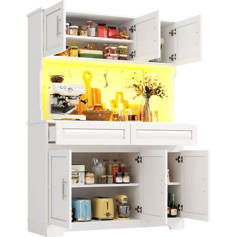 Küchenhochschrank mit Verstellbaren Einlegeböden und LED mit App-Steuerung für Küche aus MDF Weiß 108×40×180 cm (1/5)