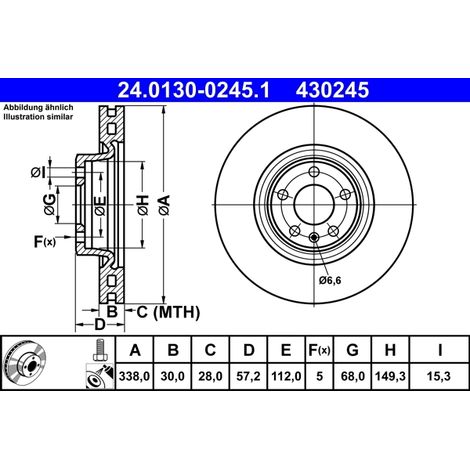 Lot de 2 Disques de frein ATE 24.0130-0245.1 AUDI 80A 615 301 F 8W0 615 301 AB