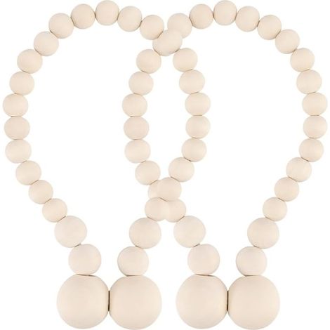 Lot de 2 embrasses de rideaux magnétiques en perles de bois pour décoration de chambre bohème, chambre d'enfant (1/5)