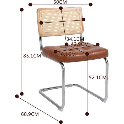 Lot de 2 chaises de salle à manger en rotin – Rembourrage, dossier en maille, pieds métal chromé, sans accoudoirs, marron – Aération et légèreté (1/5)