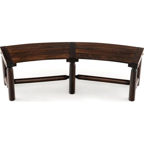 GOPLUS Banc de Jardin 2 Personnes Incurvé Charge 320KG 139x36x41CM-en Bois d’Épicéa Carbonisé-Sièges à Lattes Spacieux Marron (1/5)