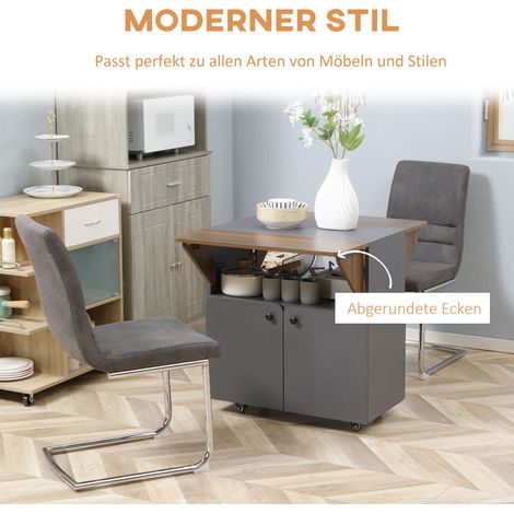 Klappbarer Tisch/Schrank mit zwei klappbaren Seitenwänden, Staufach, 4 Rollen, hellgrau + dunkelbraun, 70 x 83 x 75 cm. (1/5)